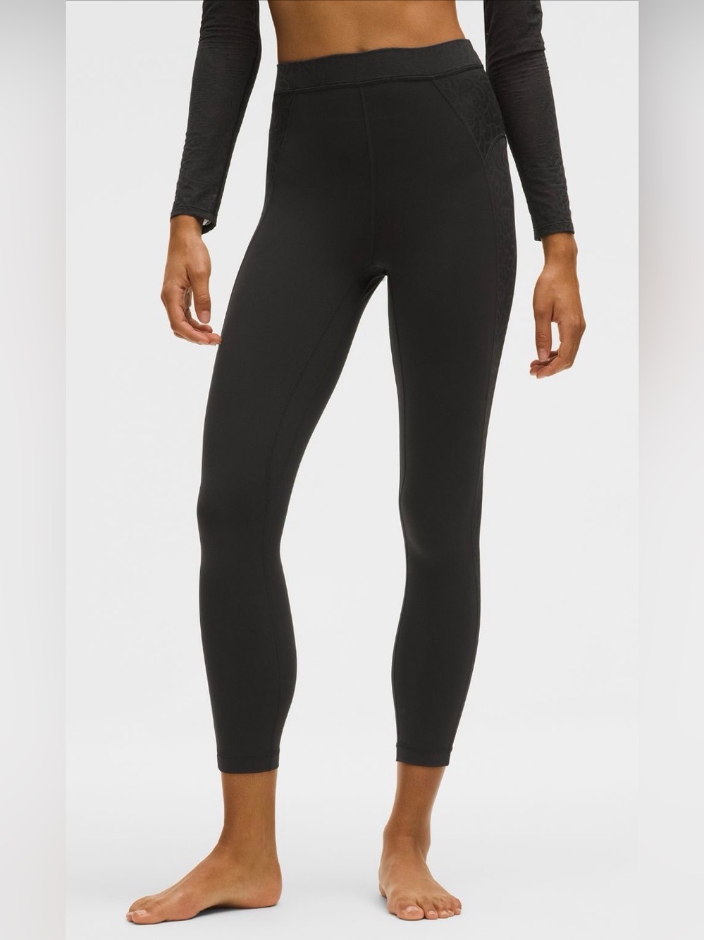 lululemon athletica Black High-Waist Leggings with Sheer Patterned Panels